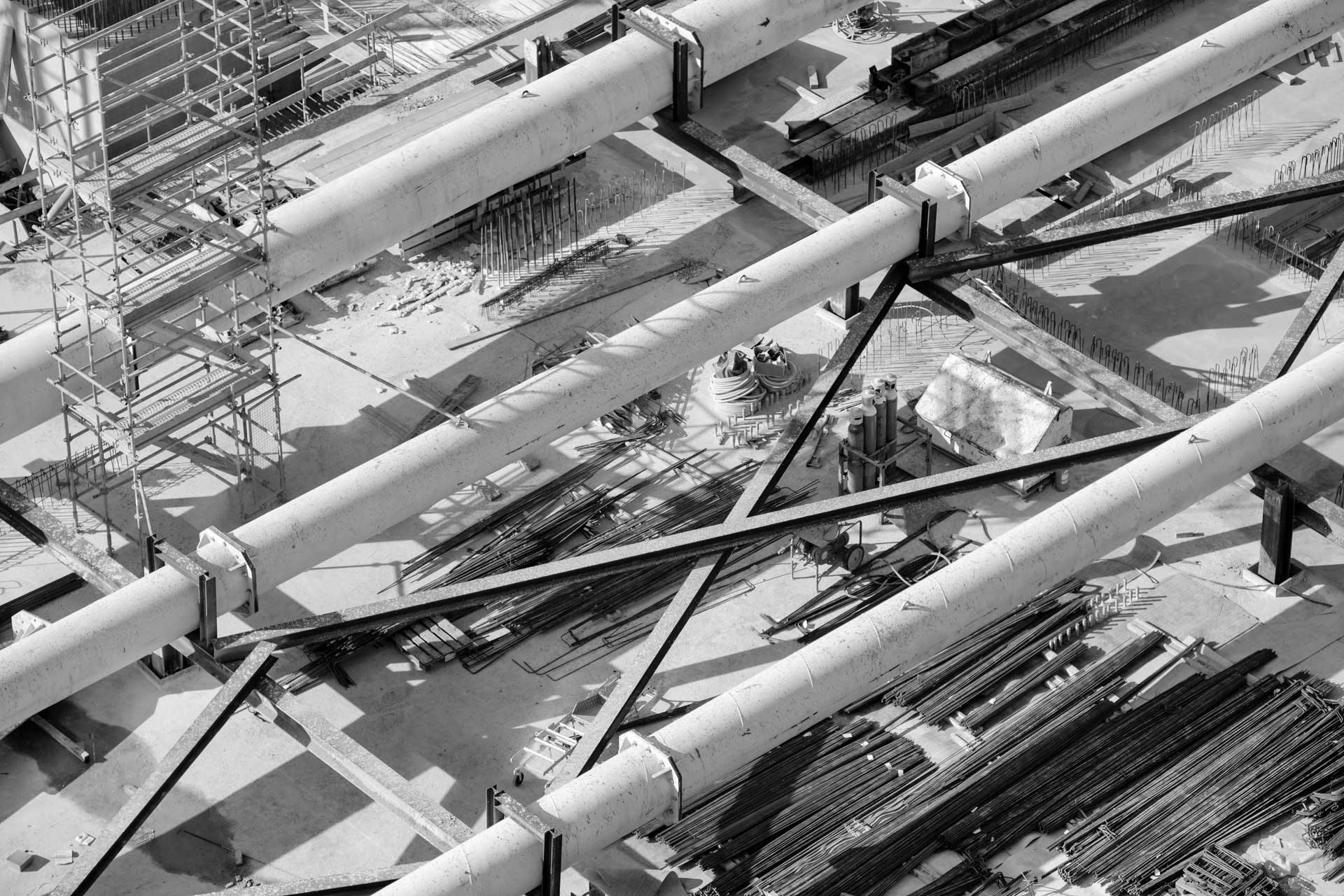 overhead view of pipes under construction